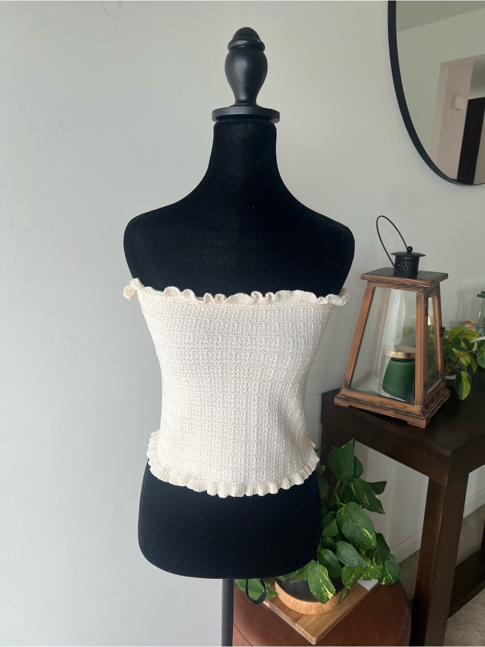 Zara Cream Smocked Ruffle Tube Top